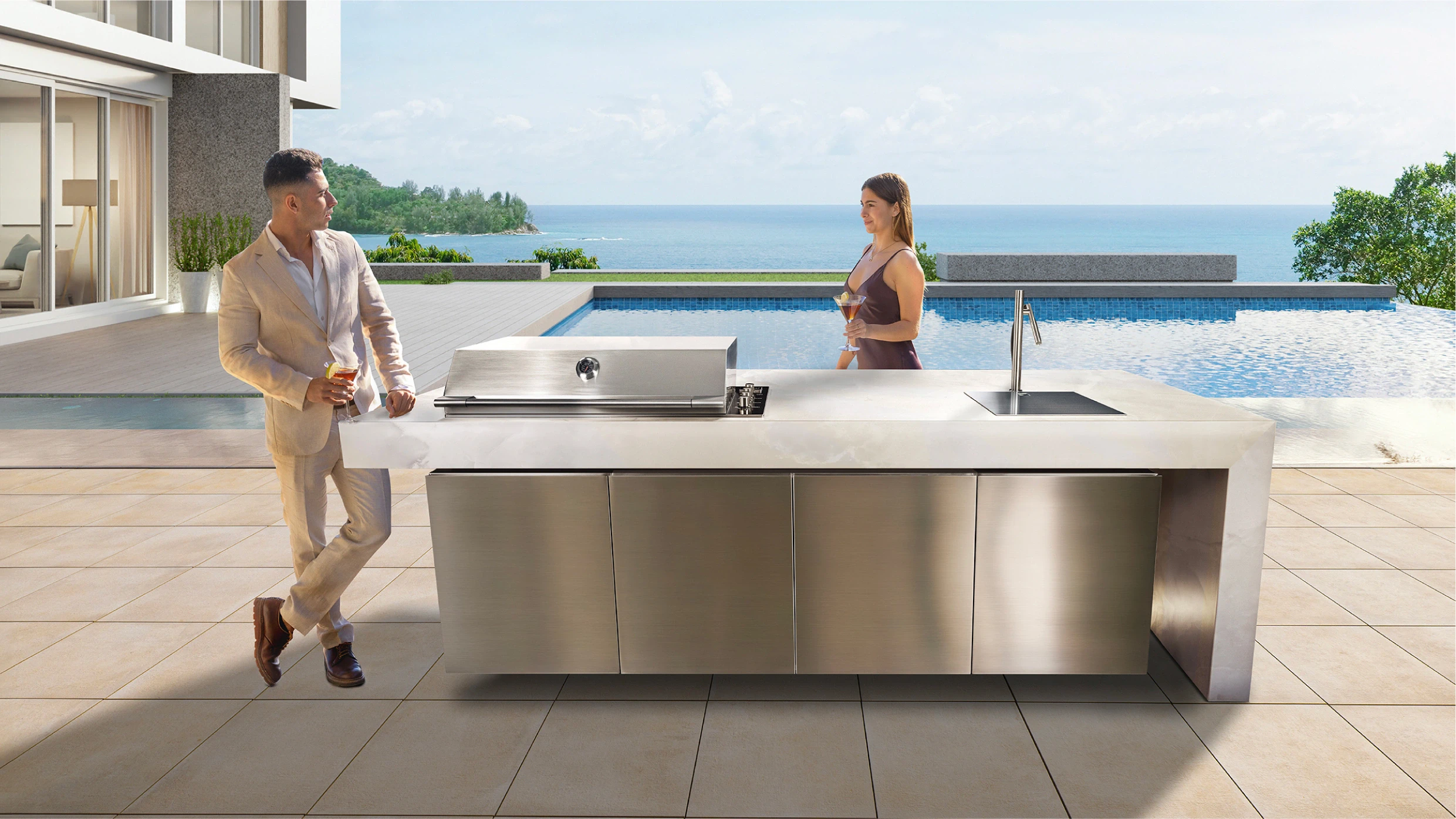 outdoor grill station with bar