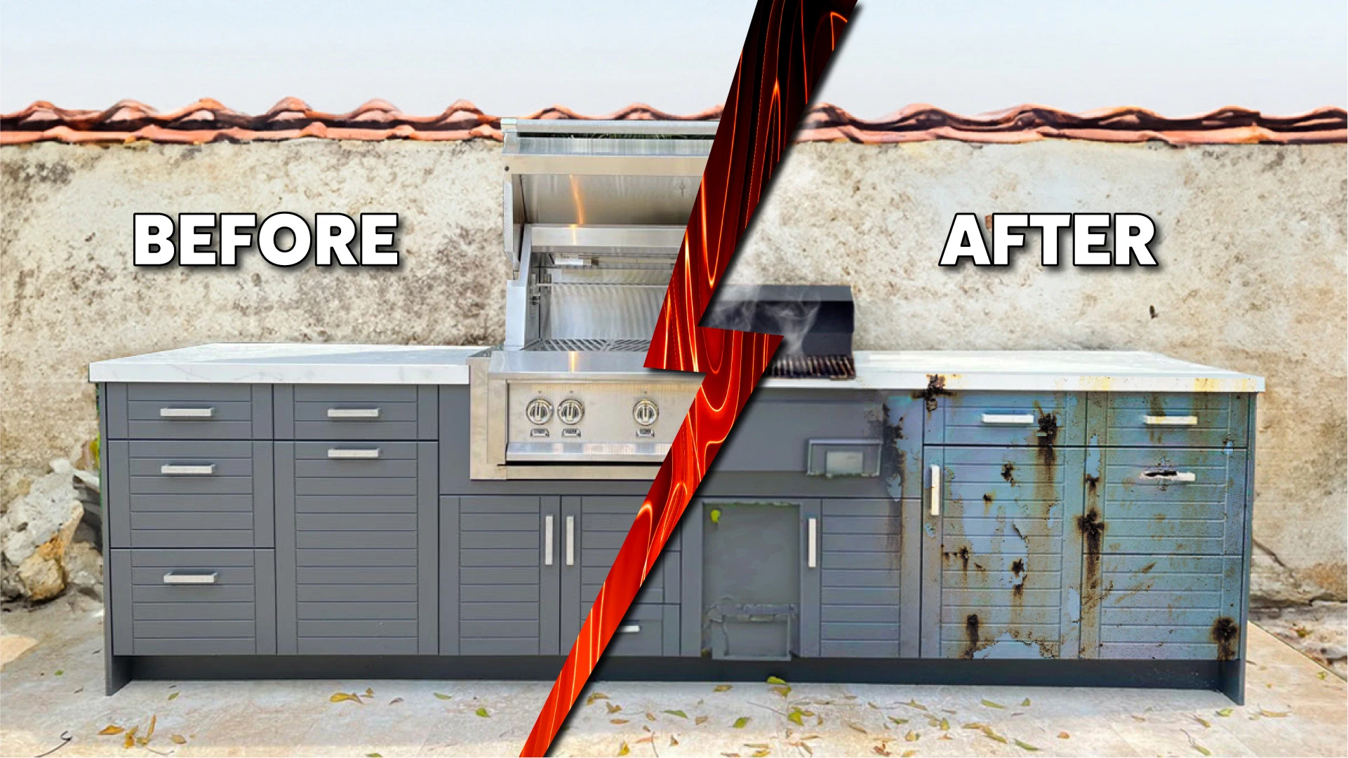 wood outdoor kitchen