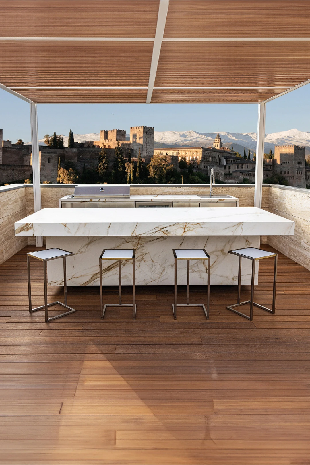 outdoor kitchen island with seating