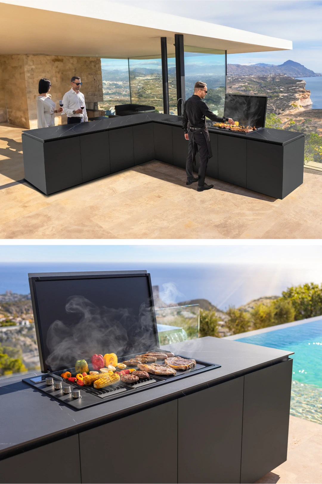 l shaped outdoor kitchen with grill