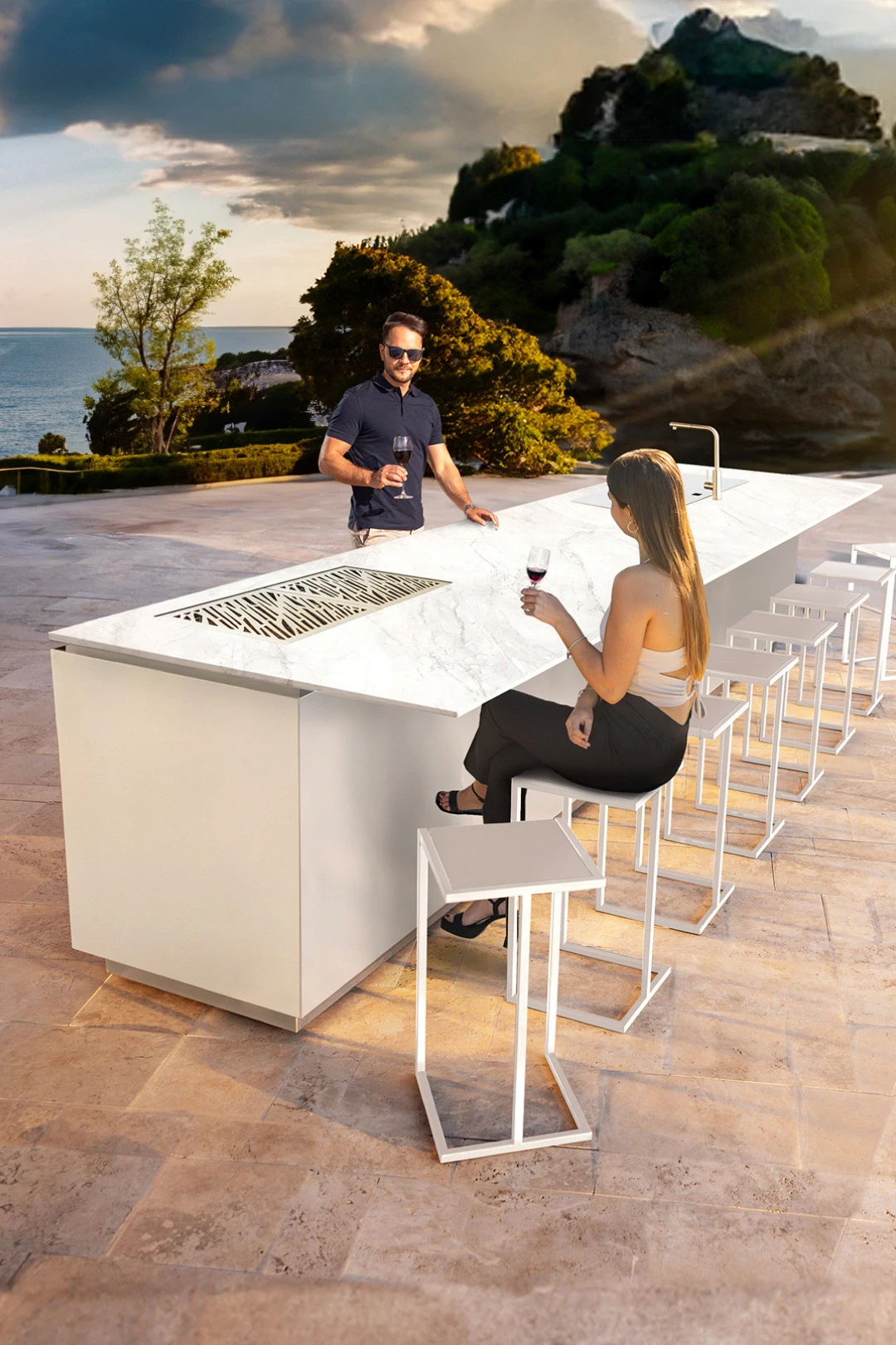 outdoor kitchen with bar