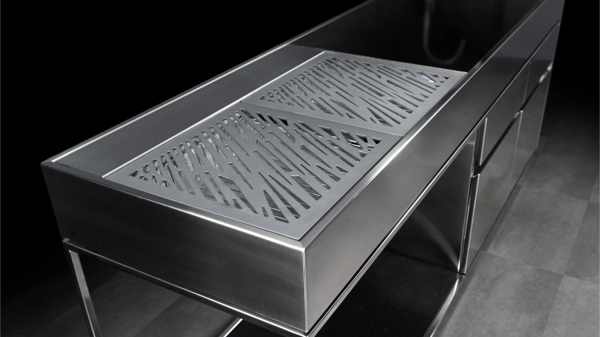 outdoor kitchen with charcoal barbecue