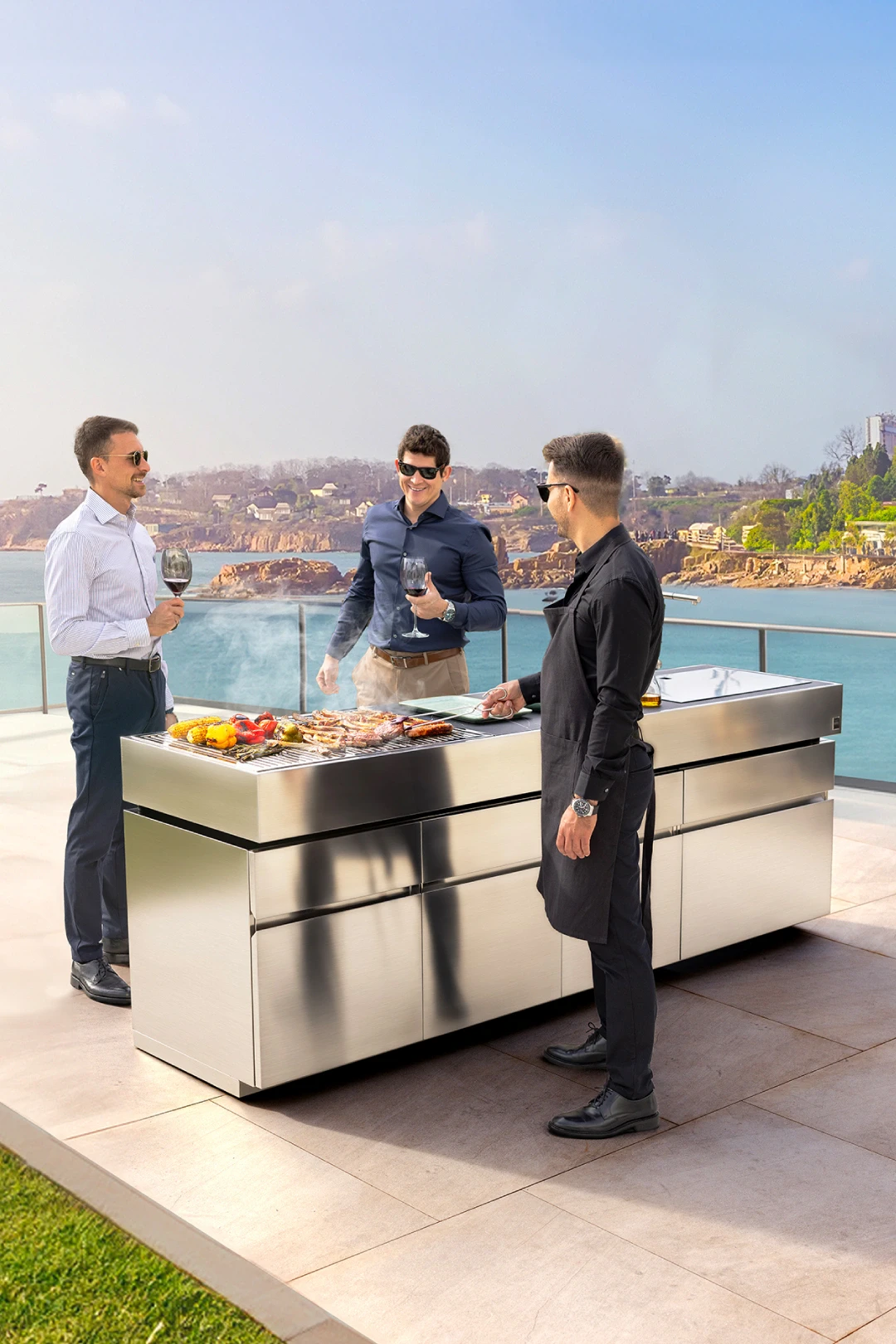 outdoor kitchen with gas barbecue