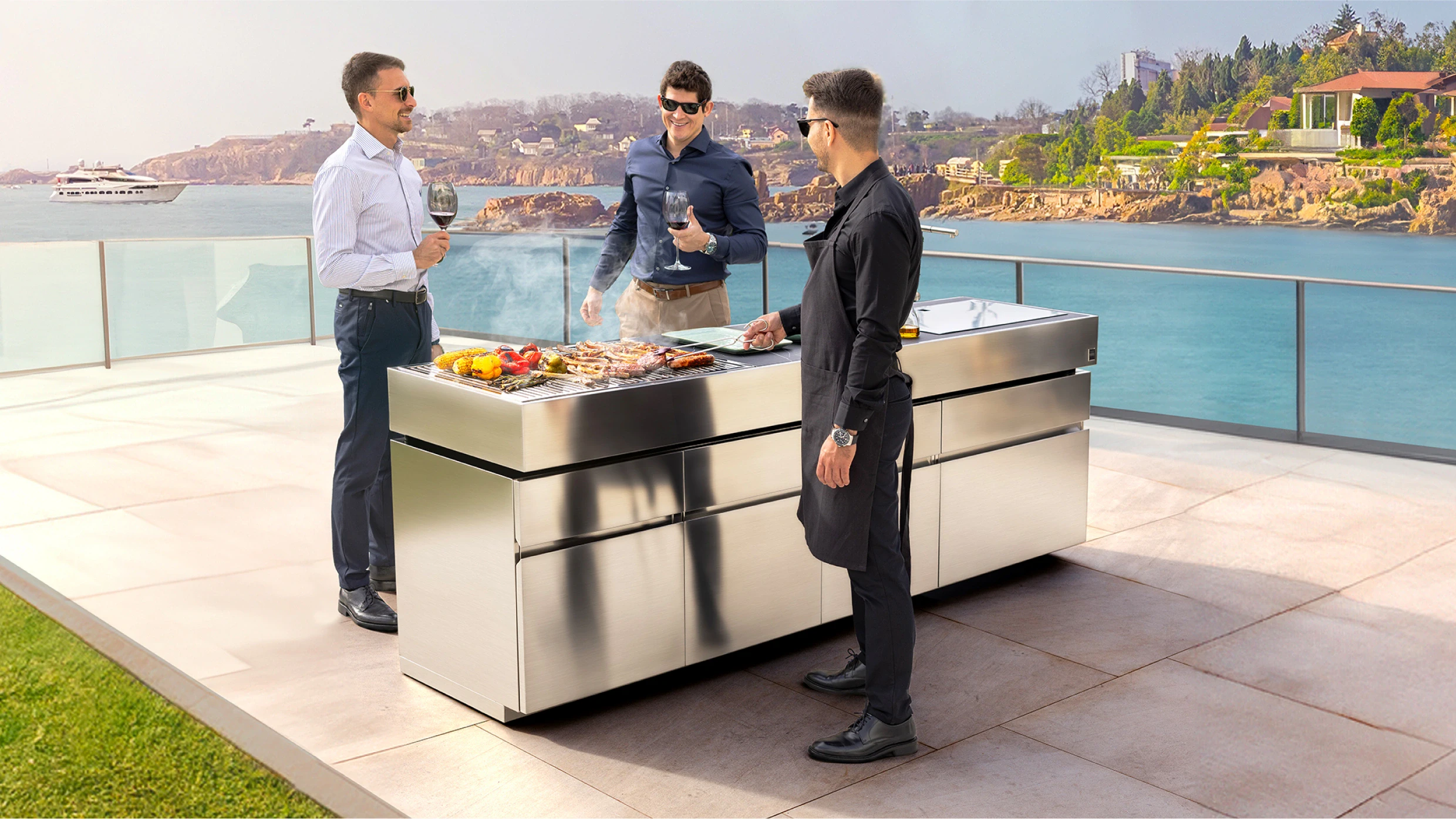 outdoor kitchen with gas barbecue