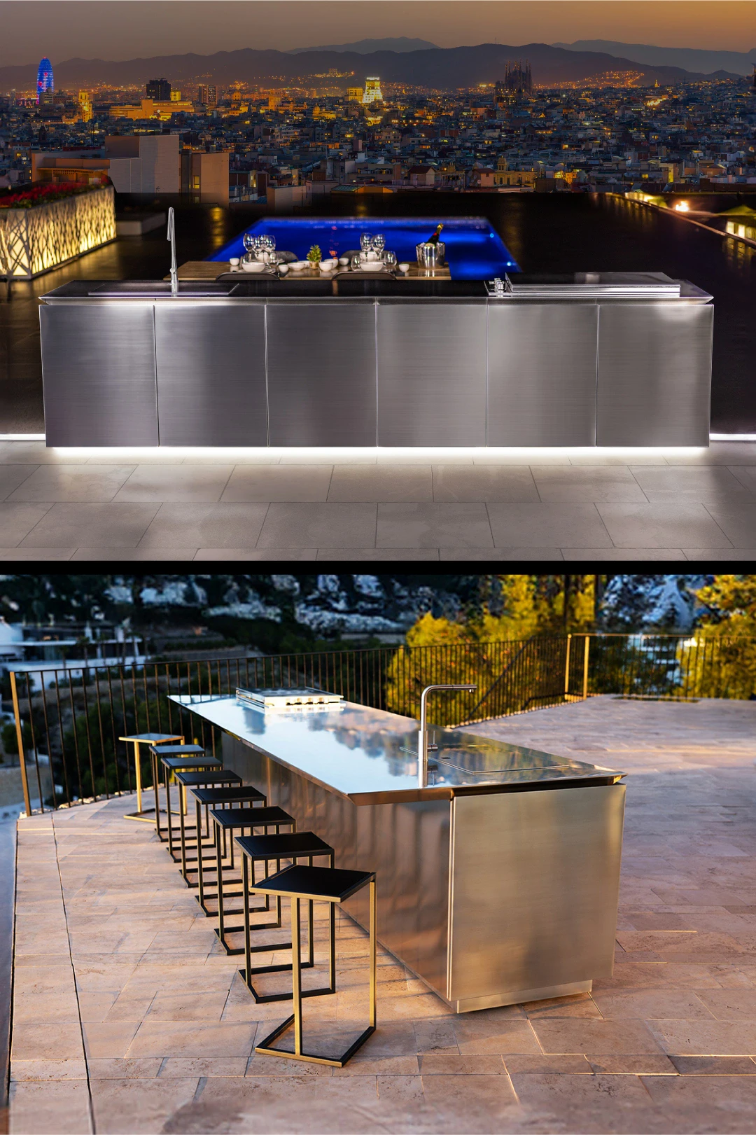 stainless steel outdoor kitchen with bar