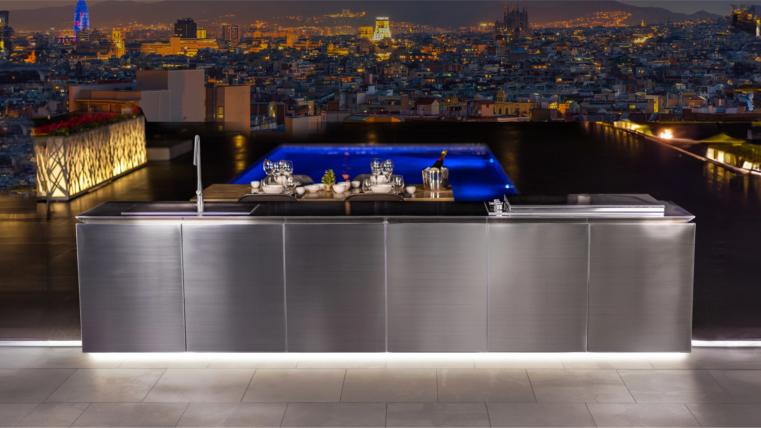 stainless steel outdoor kitchen with bar