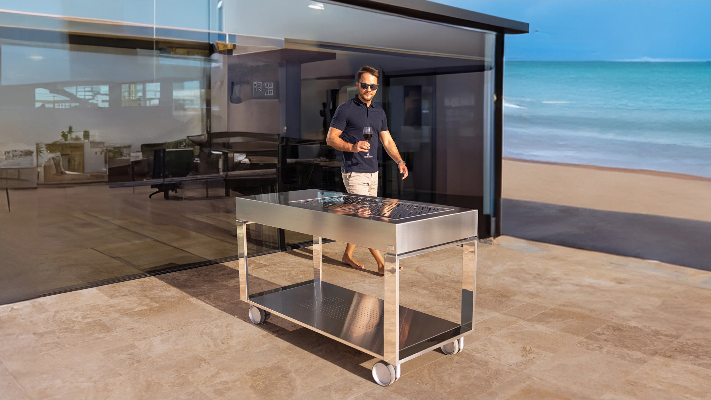 stainless steel outdoor kitchen with bbq