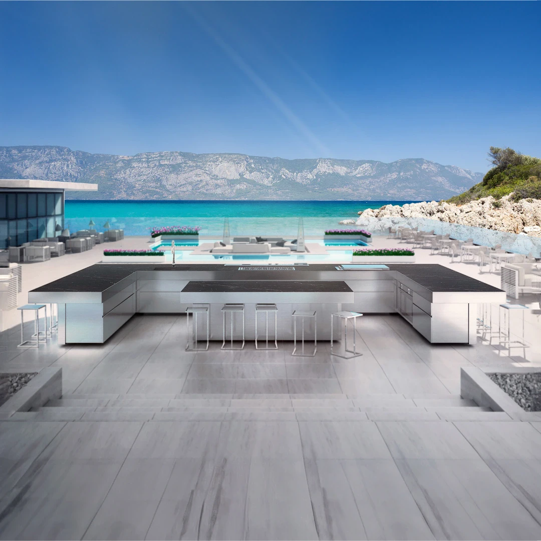 u shape outdoor kitchen with bar