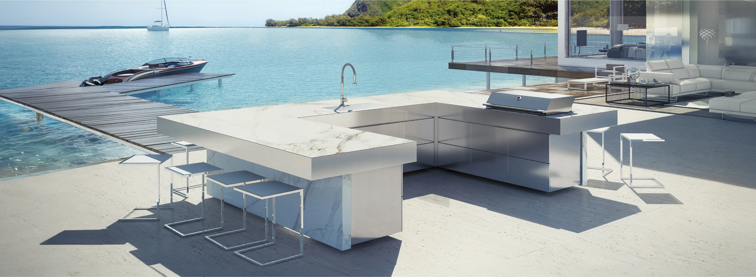 u shape outdoor kitchen