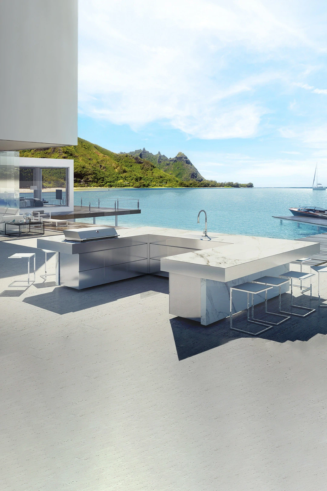 u shaped outdoor kitchen with bar