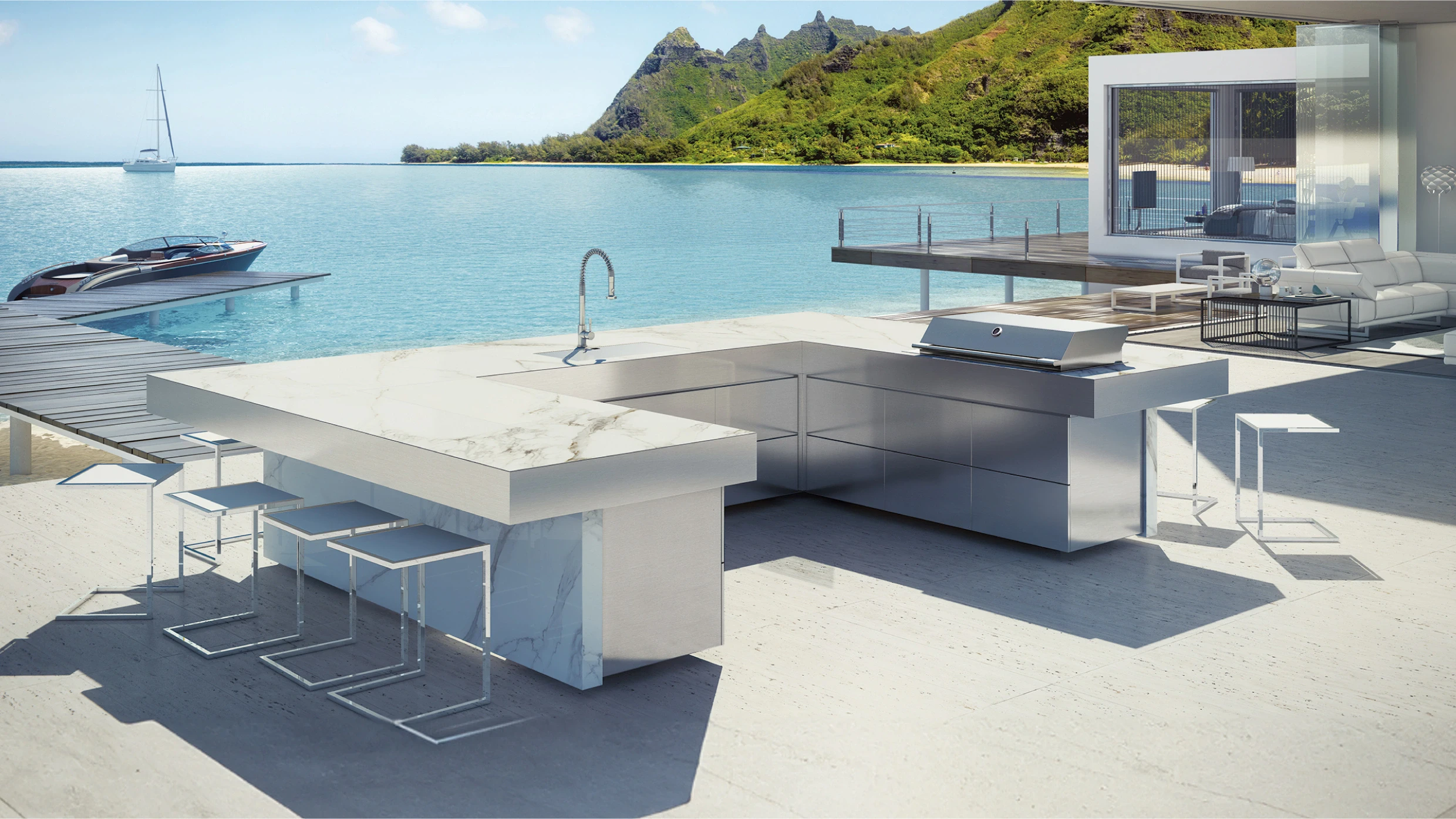 u shaped outdoor kitchen with bar