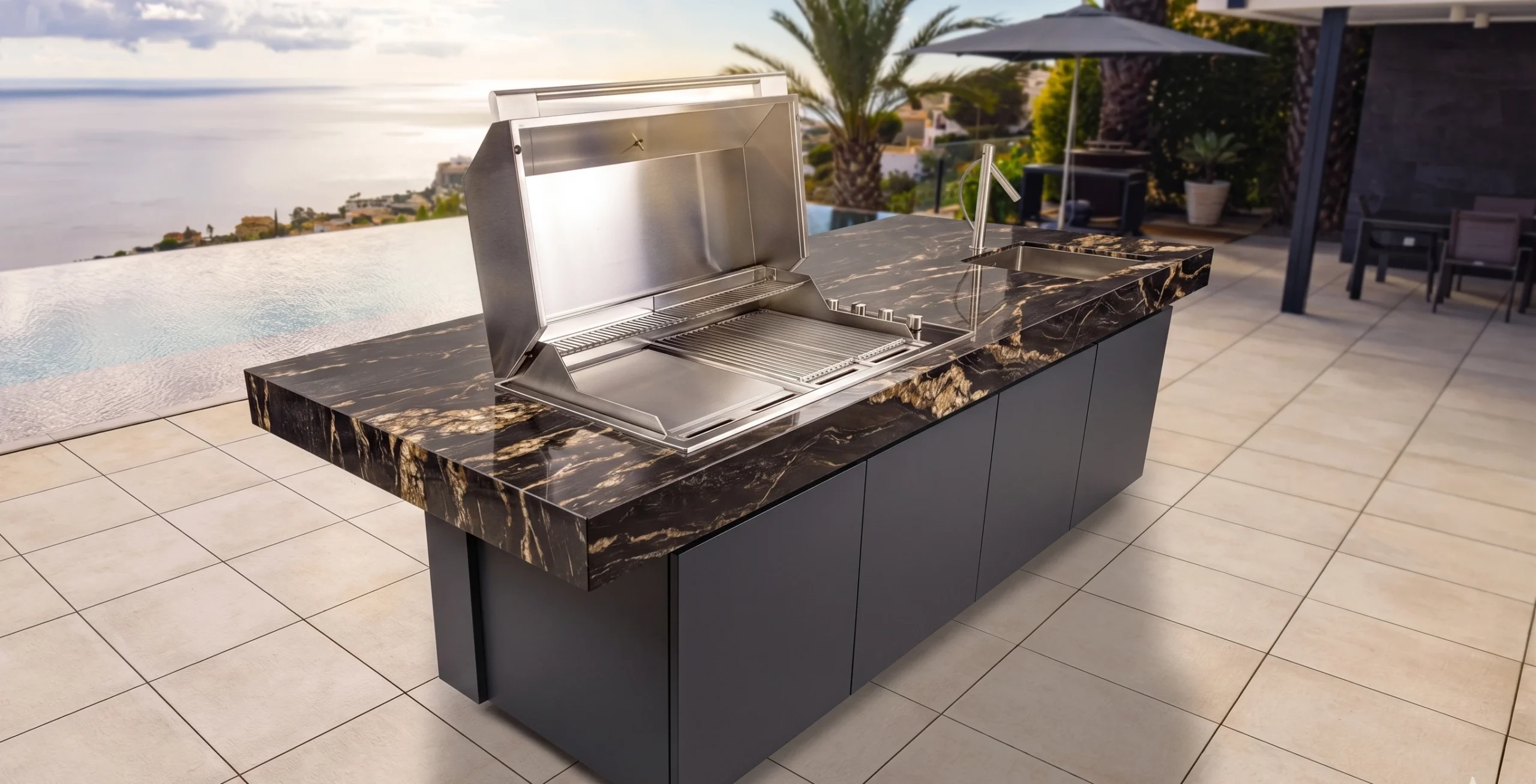 cocina exterior con barra