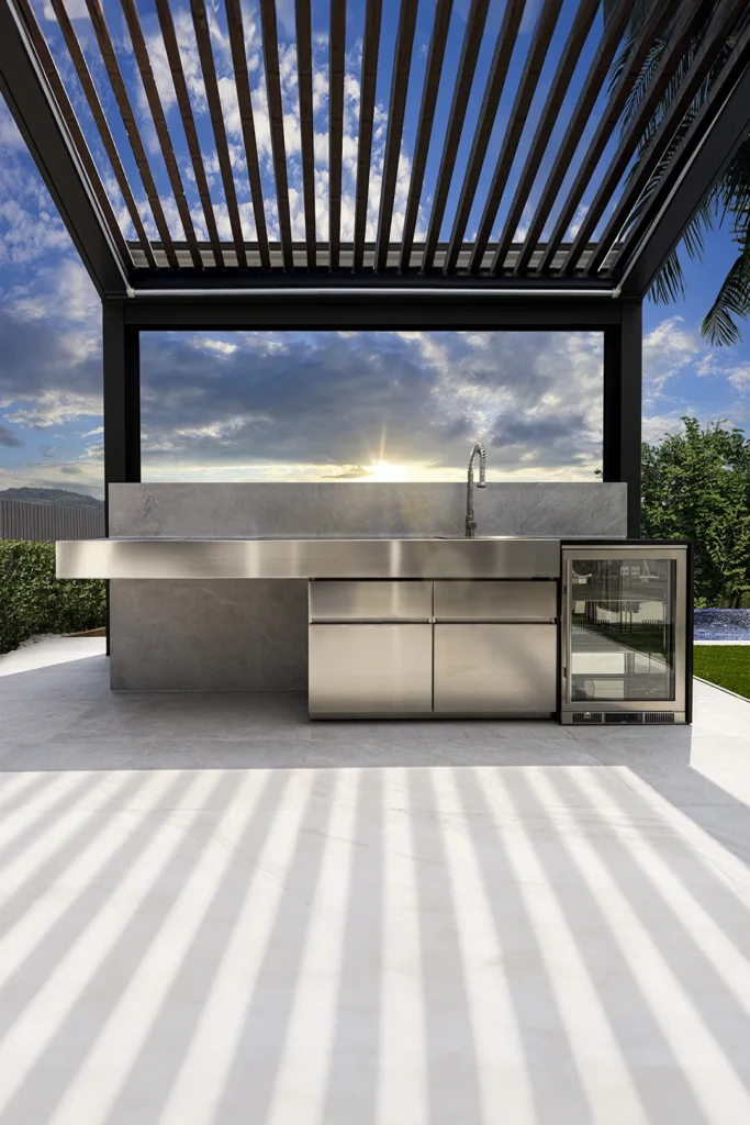 charcoal grill in outdoor kitchen