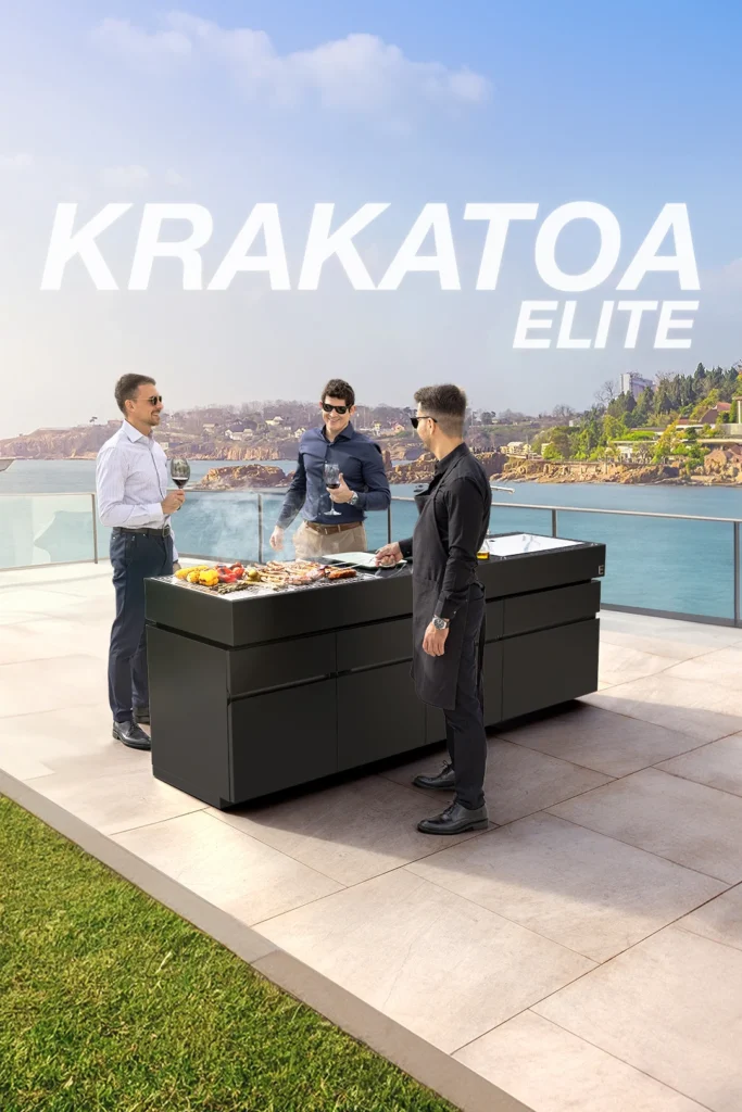 outdoor kitchen island with charcoal grill