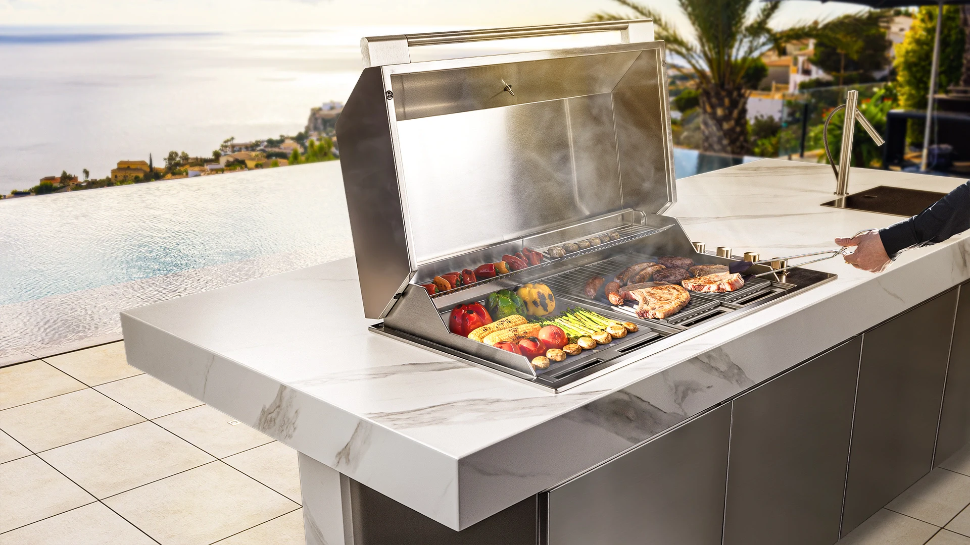 outdoor kitchen island with sink