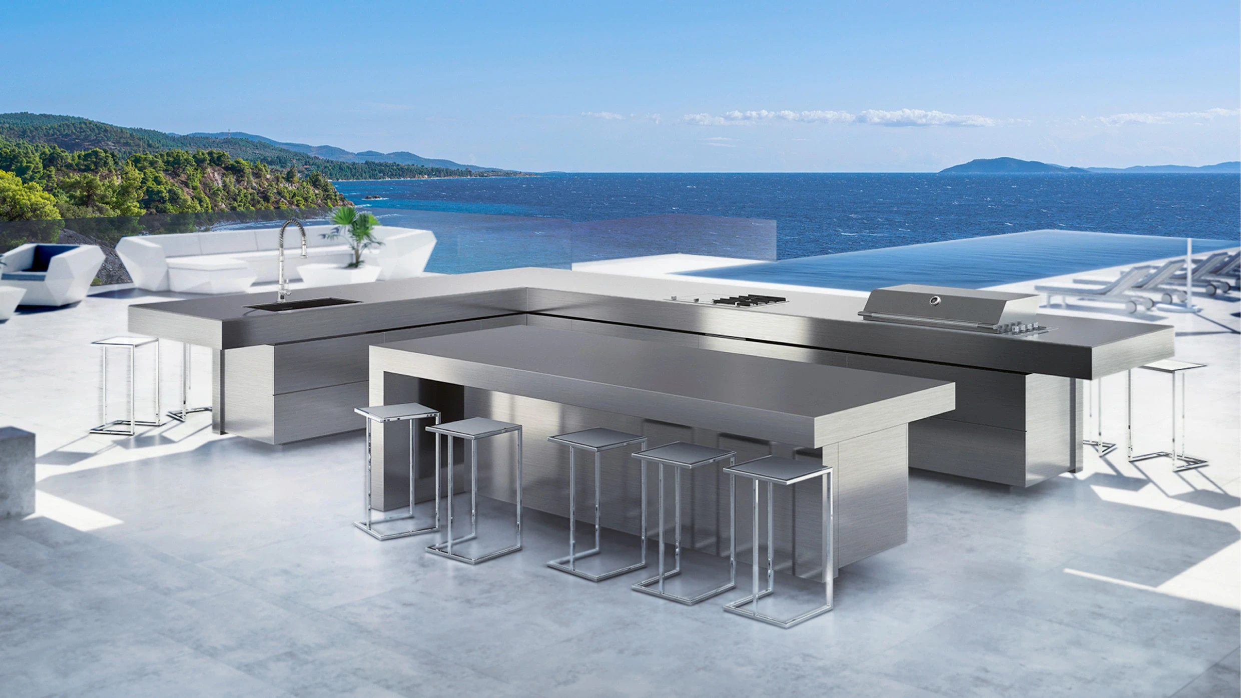 l shaped outdoor kitchen with bar