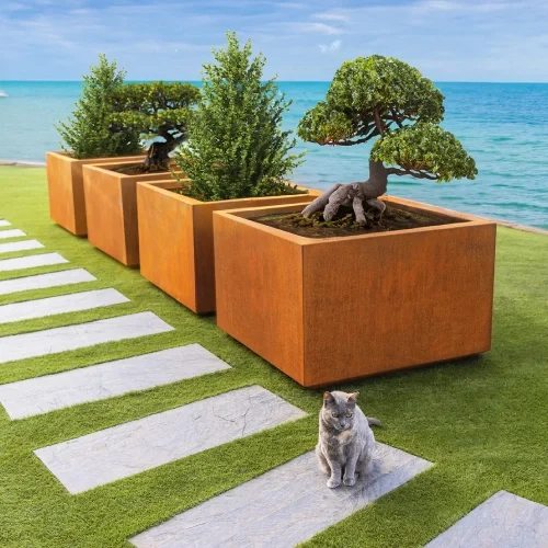 square outdoor planters kubik corten